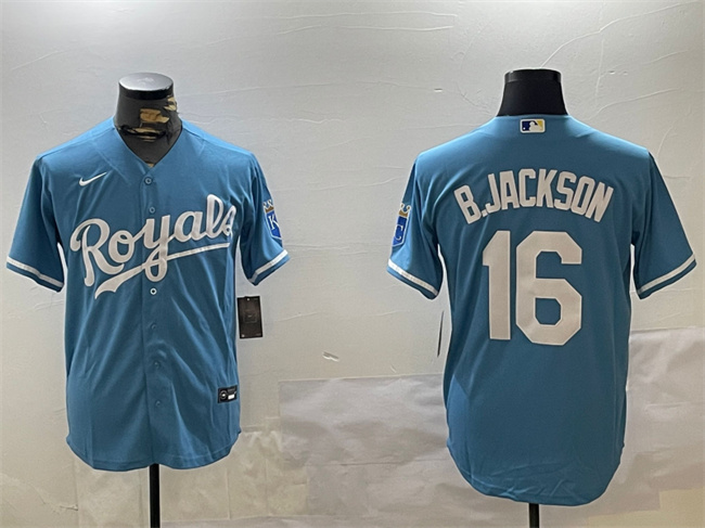 Men's Kansas City Royals #16 Bo Jackson Blue Cool Base Stitched Baseball Jersey Men's Kansas City Royals #16 Bo Jackson Blue Cool Base Stitched Baseball Jersey
